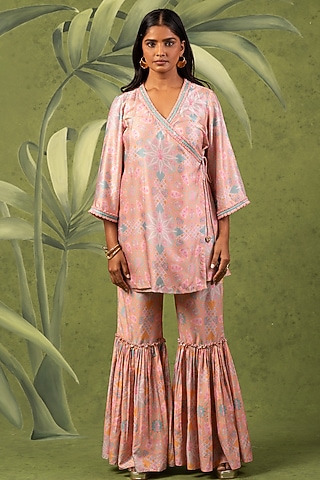 Multi-Colored Modal Satin Printed Sharara Set by Sandhya Shah