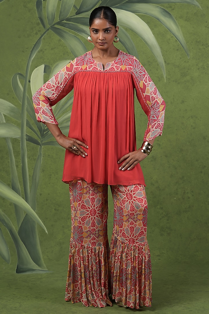 Multi-Colored Crepe Printed Sharara Set by Sandhya Shah at Pernia's Pop Up Shop