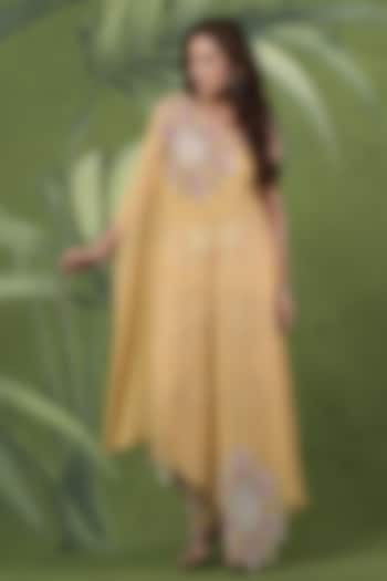 Multi-Colored Dupion Silk Printed & Embroidered Kaftan Set by Sandhya Shah at Pernia's Pop Up Shop