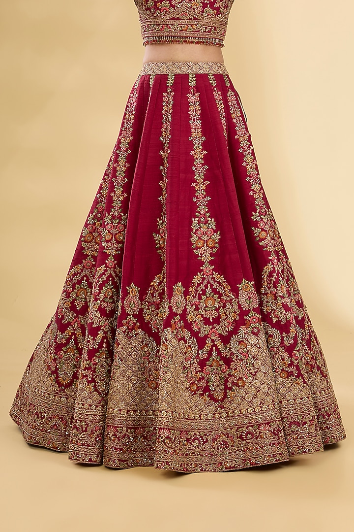 Red Silk Zardosi & Resham Embroidered Bridal Lehenga Set by Pallavi Poddar (India) at Pernia's Pop Up Shop