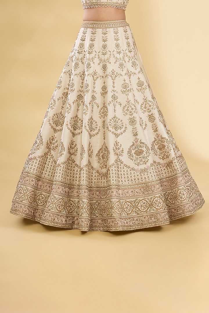 Ivory Silk Zardosi & Resham Embroidered Bridal Lehenga Set by Pallavi Poddar (India) at Pernia's Pop Up Shop
