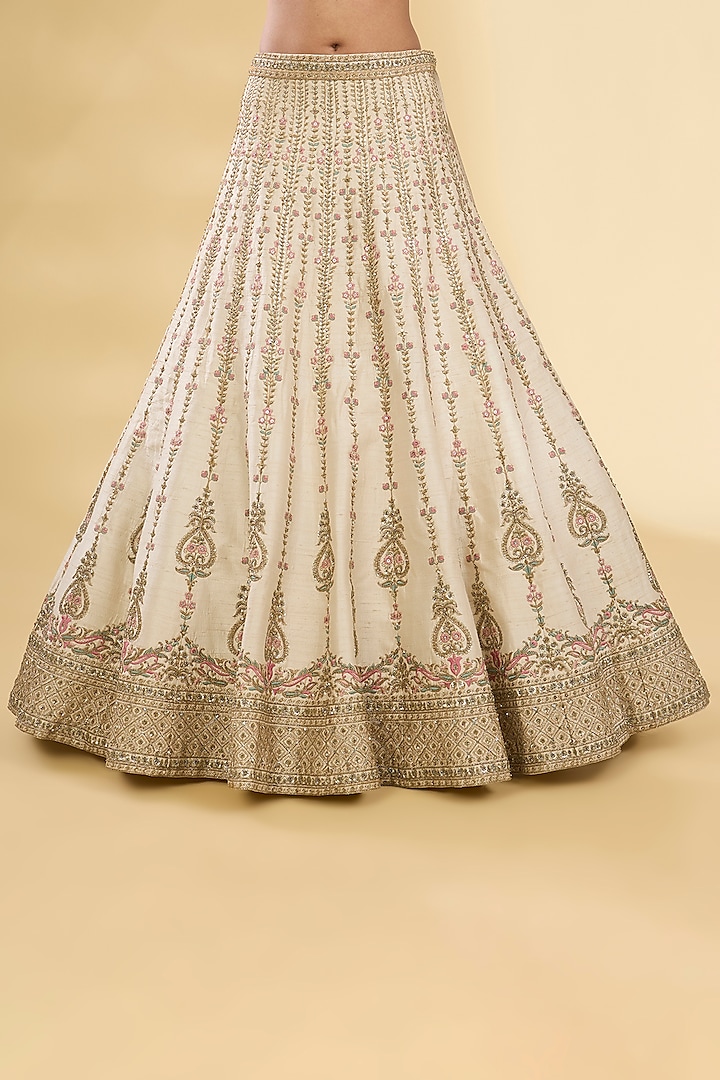 Ivory Silk Zardosi & Resham Embroidered Bridal Lehenga Set by Pallavi Poddar (India) at Pernia's Pop Up Shop