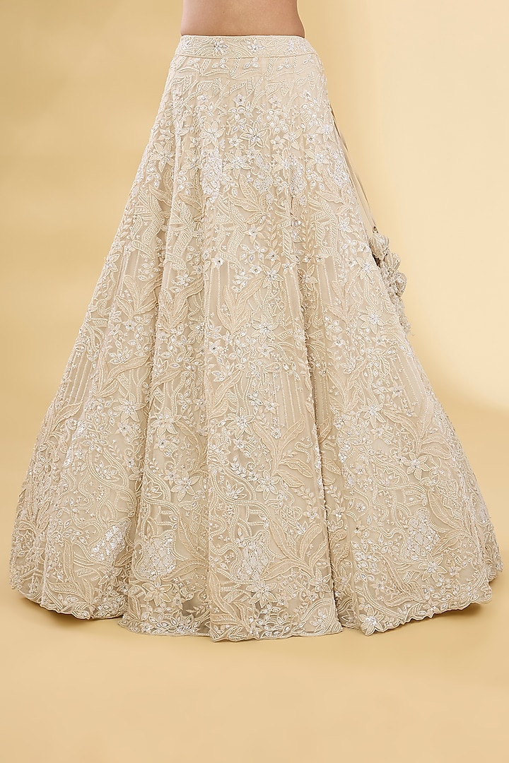 Ivory Organza Pearl Embroidered Bridal Lehenga Set by Pallavi Poddar (India) at Pernia's Pop Up Shop