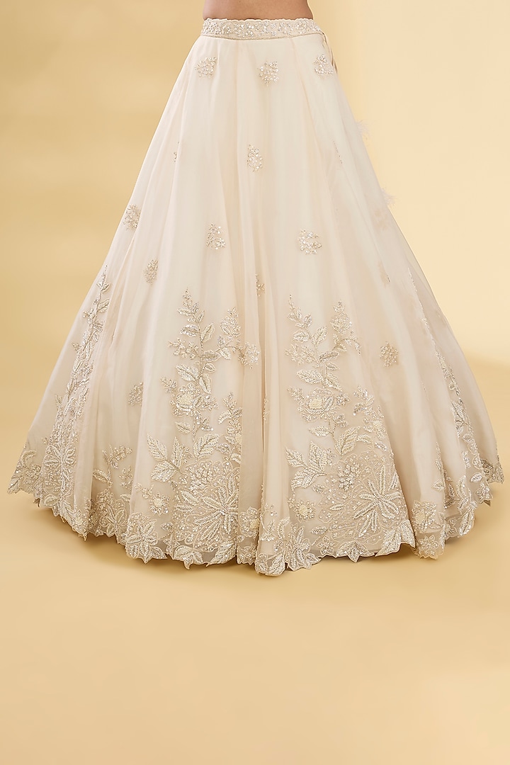 Ivory Organza Glass Beads Embroidered Wedding Lehenga Set by Pallavi Poddar (India) at Pernia's Pop Up Shop