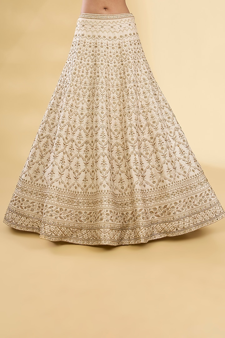 Ivory Silk Zardosi & Pearl Embroidered Bridal Lehenga Set by Pallavi Poddar (India) at Pernia's Pop Up Shop