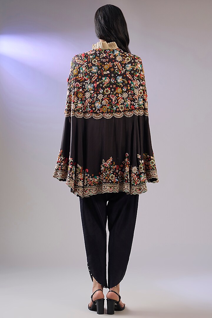 Black Dupion Resham & Zardosi Work Cape Set by Pallavi Poddar (India) at Pernia's Pop Up Shop