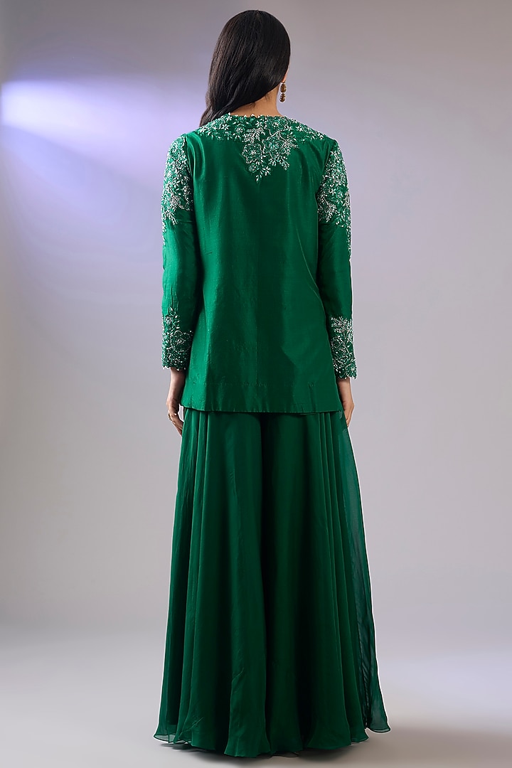 Green Dupion Silk Wedding Sharara Set by Pallavi Poddar (India) at Pernia's Pop Up Shop