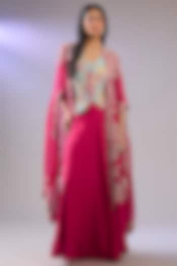 Pink Organza Resham Embroidered Cape Set by Pallavi Poddar (India) at Pernia's Pop Up Shop