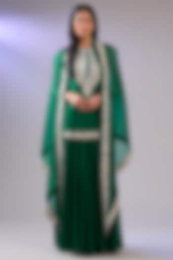 Green Dupion Silk Pearl Work Kurta Set by Pallavi Poddar (India) at Pernia's Pop Up Shop