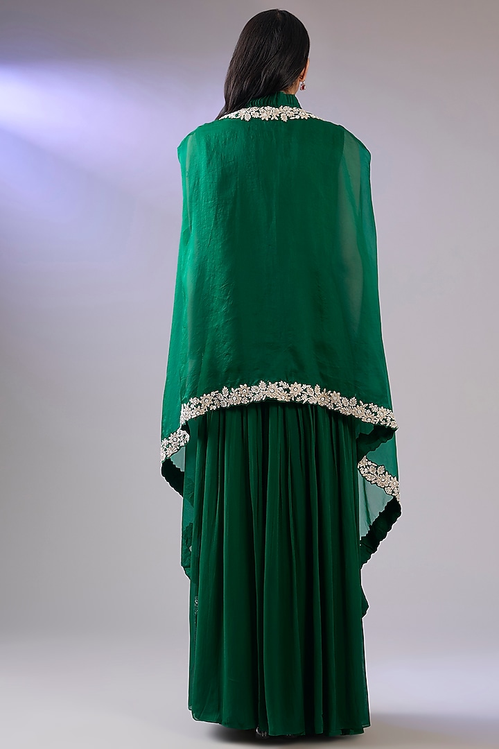 Green Dupion Silk Pearl Work Kurta Set by Pallavi Poddar (India) at Pernia's Pop Up Shop