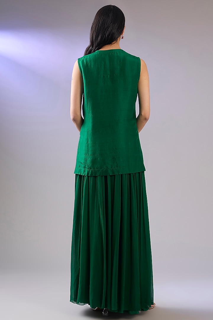 Green Dupion Silk Pearl Work Kurta Set by Pallavi Poddar (India) at Pernia's Pop Up Shop