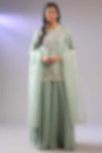 Green Georgette Sharara Set by Pallavi Poddar (India) at Pernia's Pop Up Shop