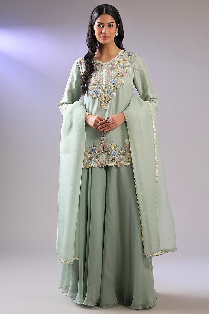 Green Georgette Sharara Set by Pallavi Poddar (India) at Pernia's Pop Up Shop