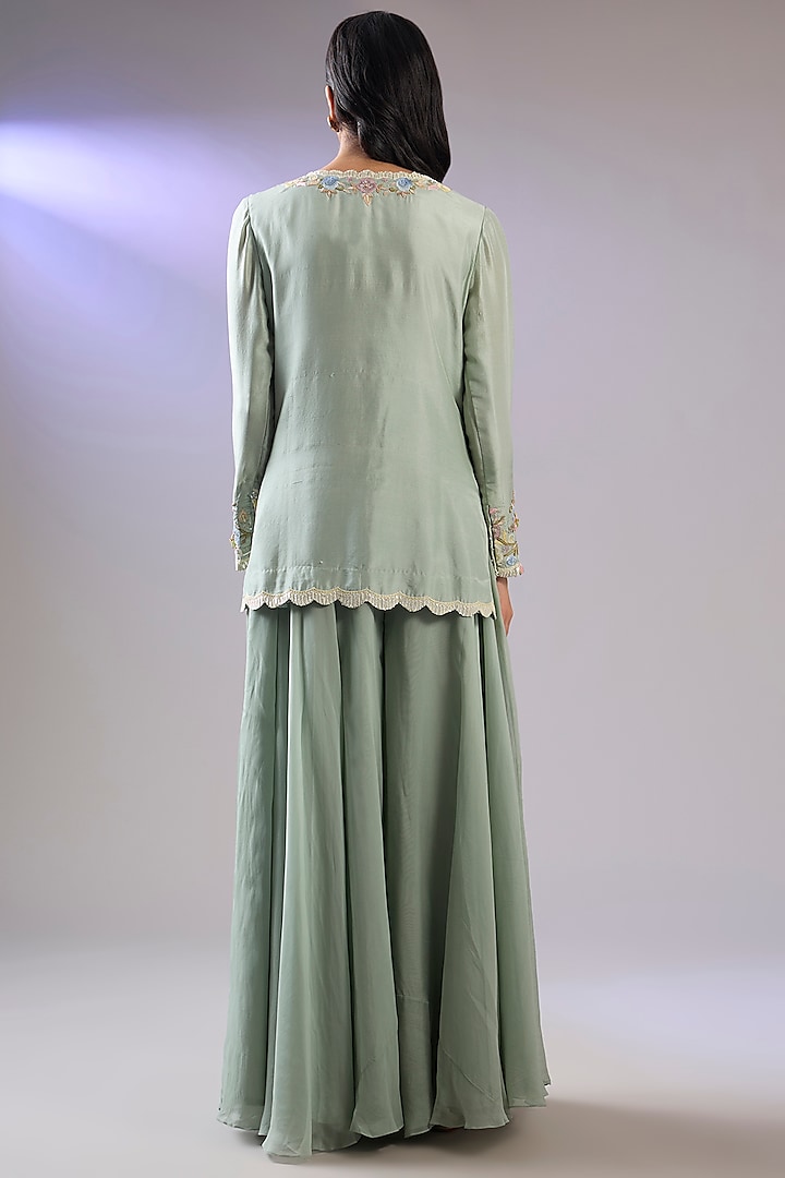 Green Georgette Bridal Sharara Set by Pallavi Poddar (India) at Pernia's Pop Up Shop