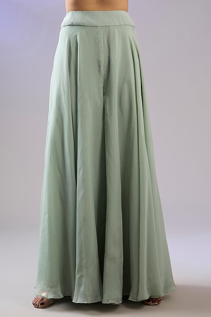 Green Georgette Bridal Sharara Set by Pallavi Poddar (India) at Pernia's Pop Up Shop
