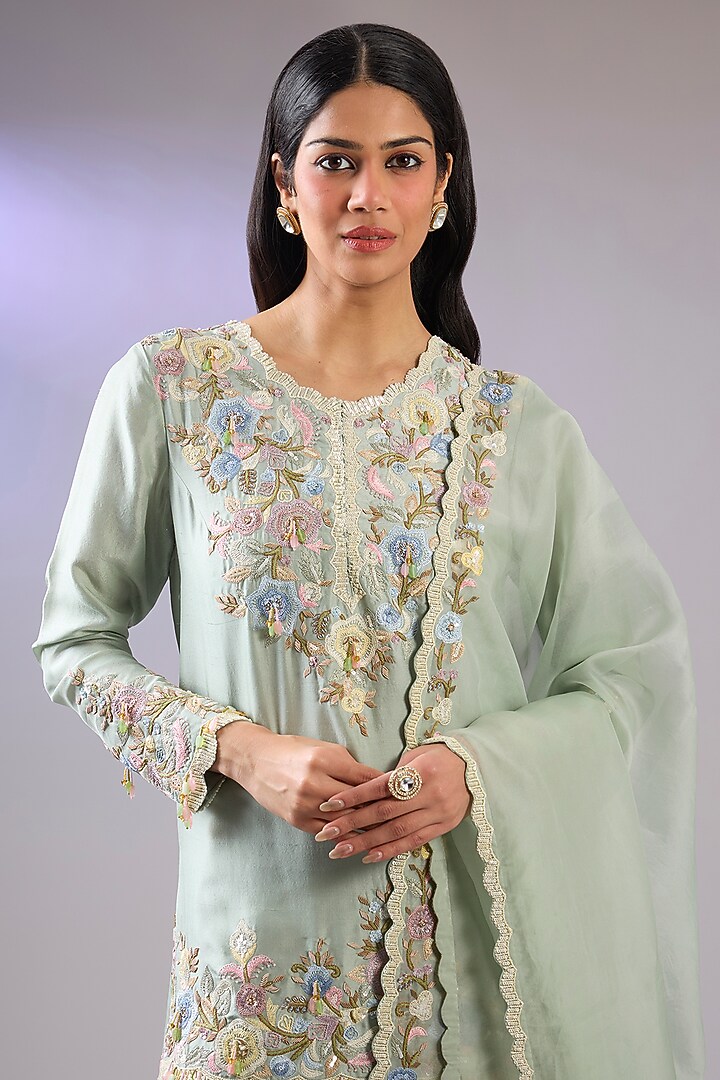 Green Georgette Bridal Sharara Set by Pallavi Poddar (India) at Pernia's Pop Up Shop