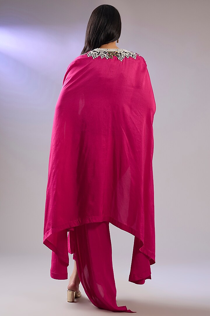 Pink Dupion Silk Resham Embroidered Cape Set by Pallavi Poddar (India) at Pernia's Pop Up Shop