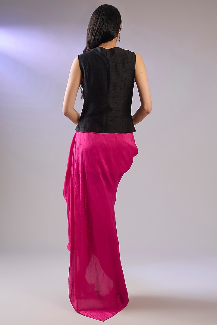 Pink Dupion Silk Resham Embroidered Cape Set by Pallavi Poddar (India) at Pernia's Pop Up Shop