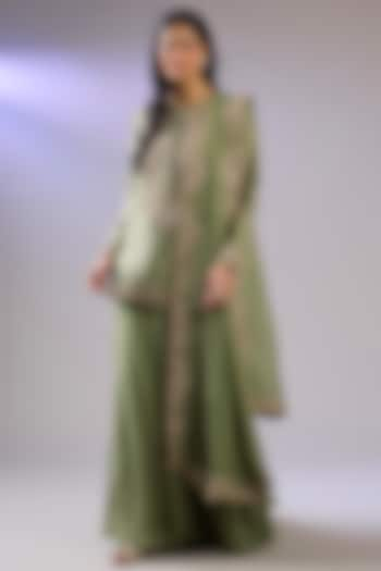 Green Dupion Silk Sharara Set by Pallavi Poddar (India) at Pernia's Pop Up Shop