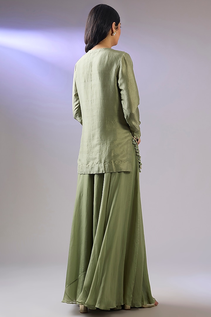Green Dupion Silk Wedding Sharara Set by Pallavi Poddar (India) at Pernia's Pop Up Shop