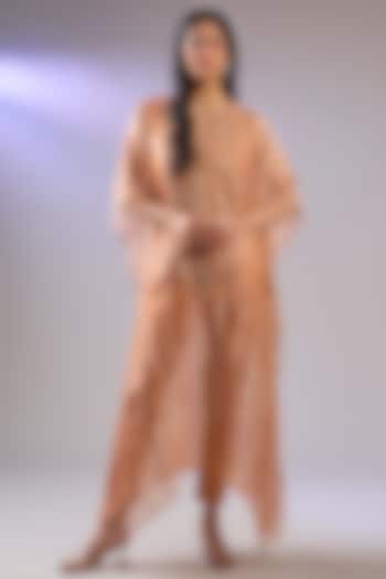 Rust Organza Pearl Work Kaftan Set by Pallavi Poddar (India) at Pernia's Pop Up Shop