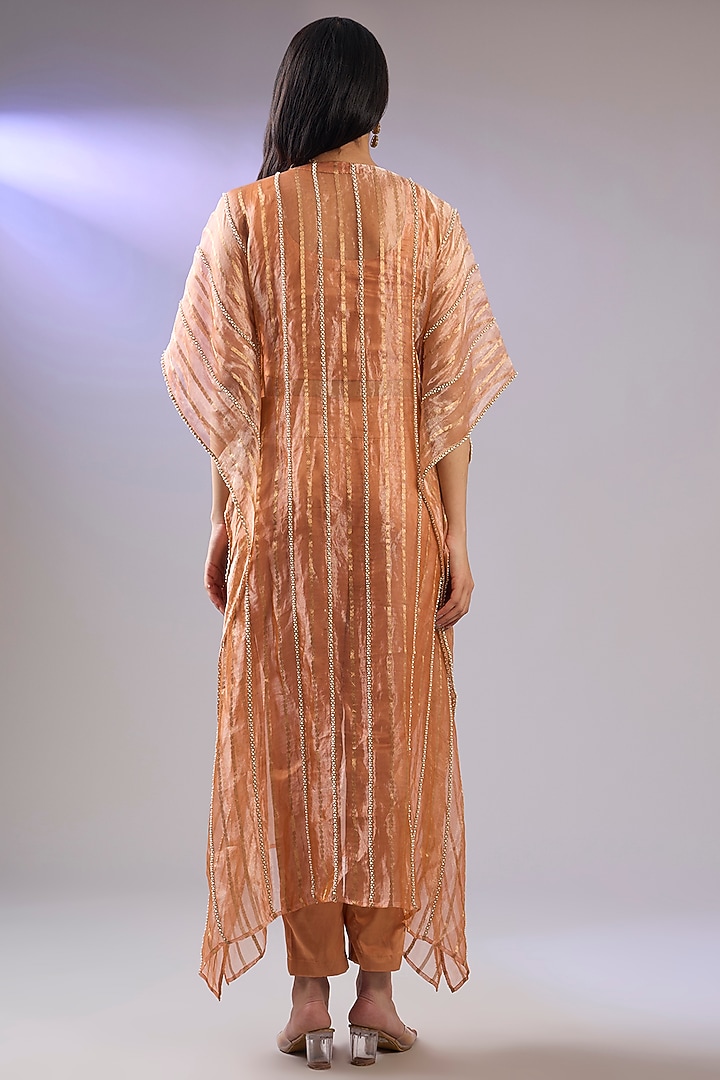 Rust Organza Pearl Work Kaftan Set by Pallavi Poddar (India) at Pernia's Pop Up Shop