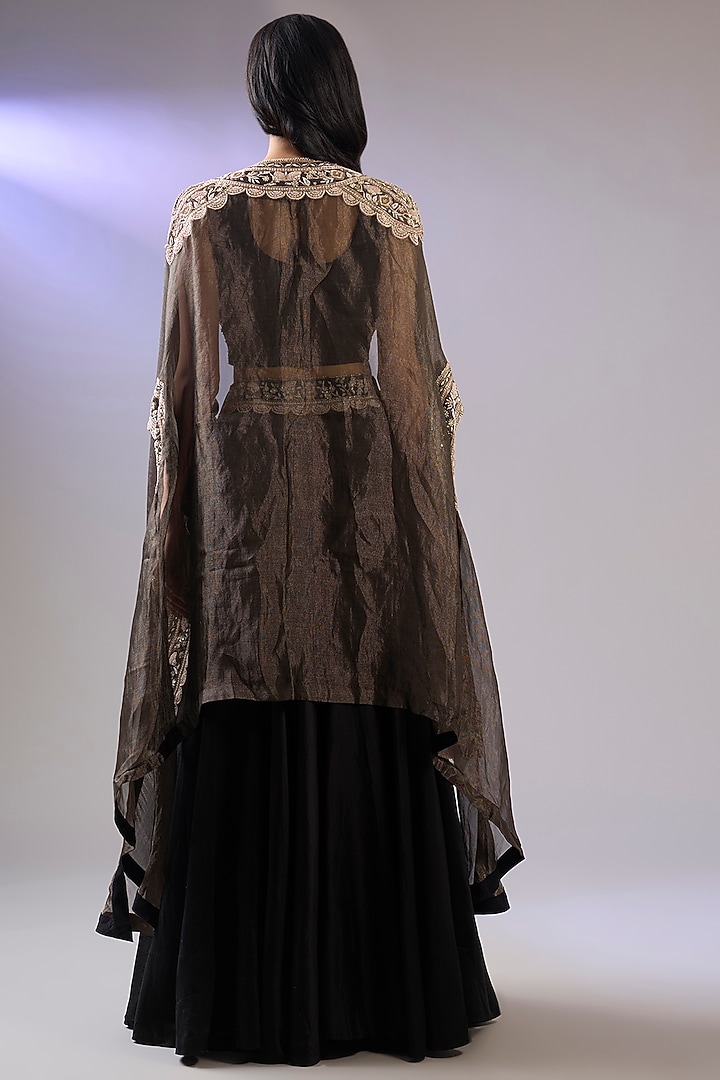 Black Tissue Organza Resham Work Cape Set by Pallavi Poddar (India) at Pernia's Pop Up Shop