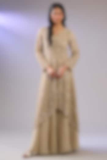 Beige Net Embroidered Jacket Set by Pallavi Poddar (India) at Pernia's Pop Up Shop