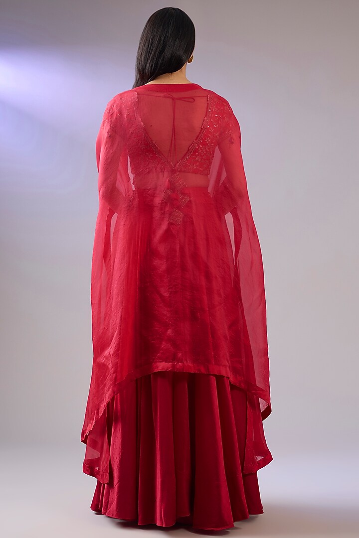 Red Organza Gota Patti Work Cape Set by Pallavi Poddar (India) at Pernia's Pop Up Shop