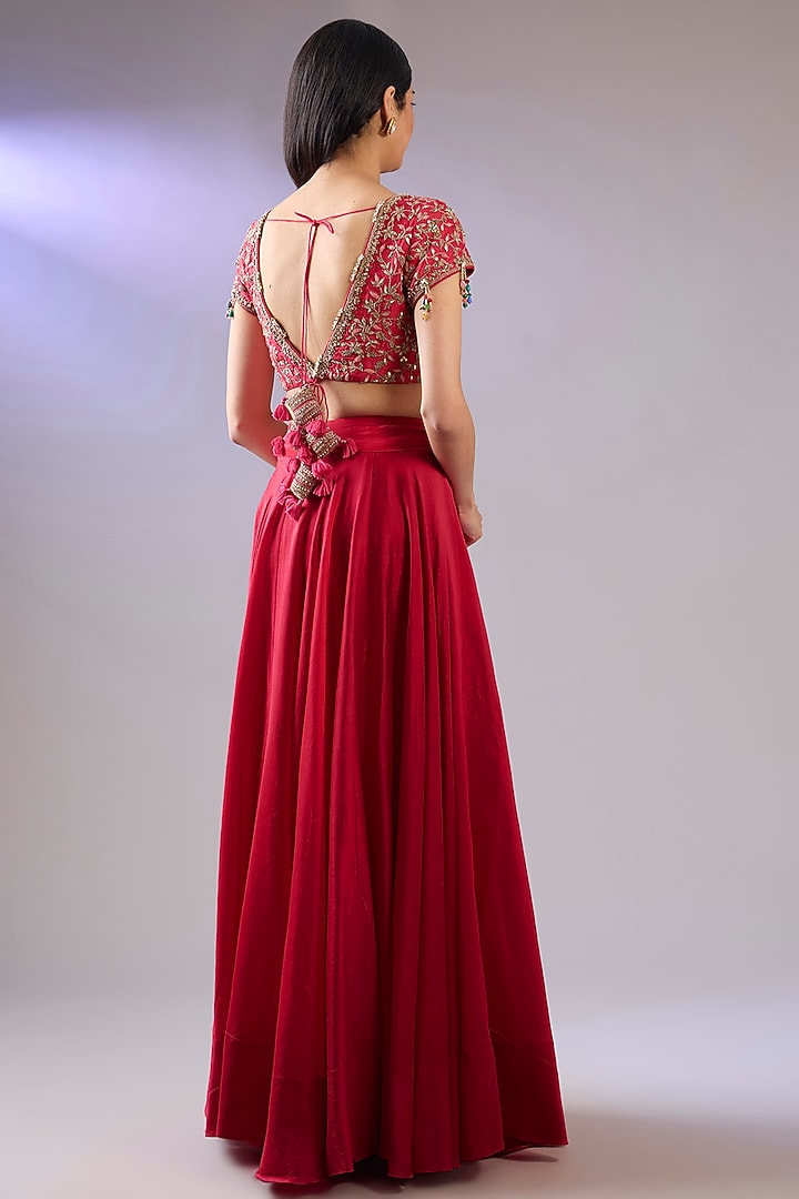 Red Organza Gota Patti Work Cape Set by Pallavi Poddar (India) at Pernia's Pop Up Shop
