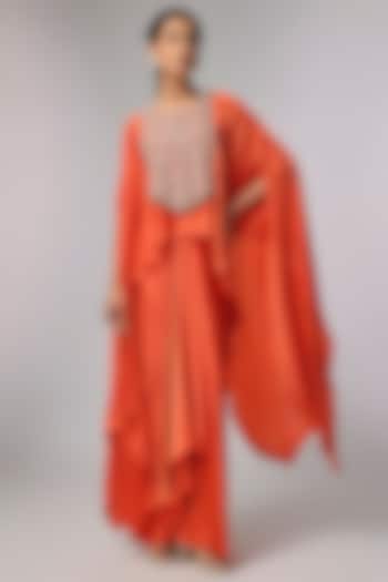 Rust Satin Skirt Set by Pallavi Poddar (India) at Pernia's Pop Up Shop