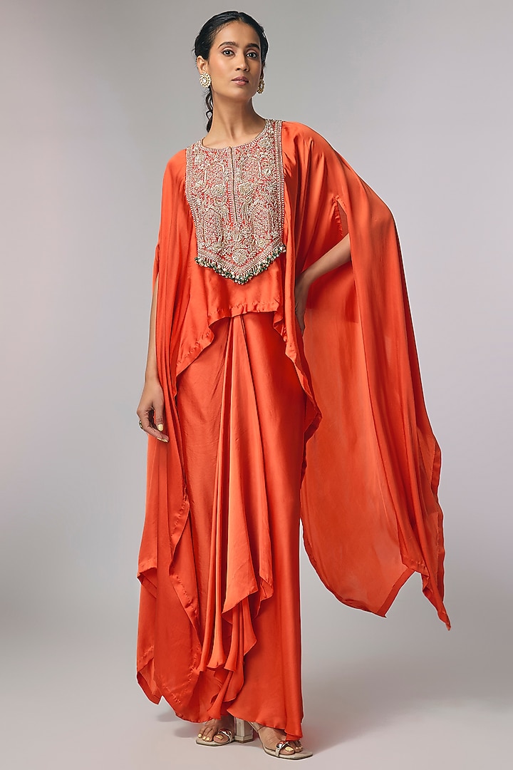 Rust Satin Skirt Set by Pallavi Poddar (India) at Pernia's Pop Up Shop