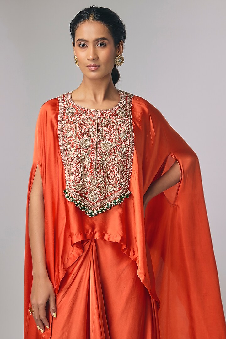 Rust Satin Skirt Set by Pallavi Poddar (India) at Pernia's Pop Up Shop