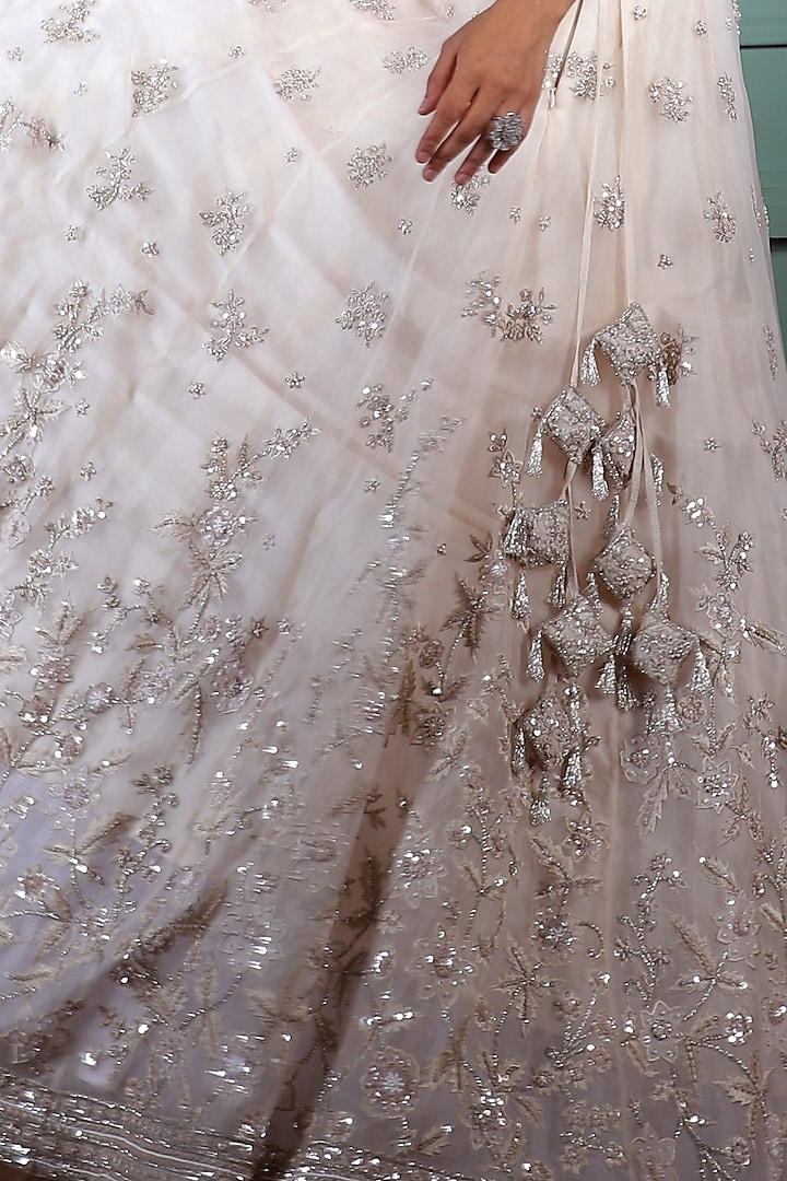 Ivory Organza Embellished Wedding Lehenga Set by Pallavi Poddar (India) at Pernia's Pop Up Shop