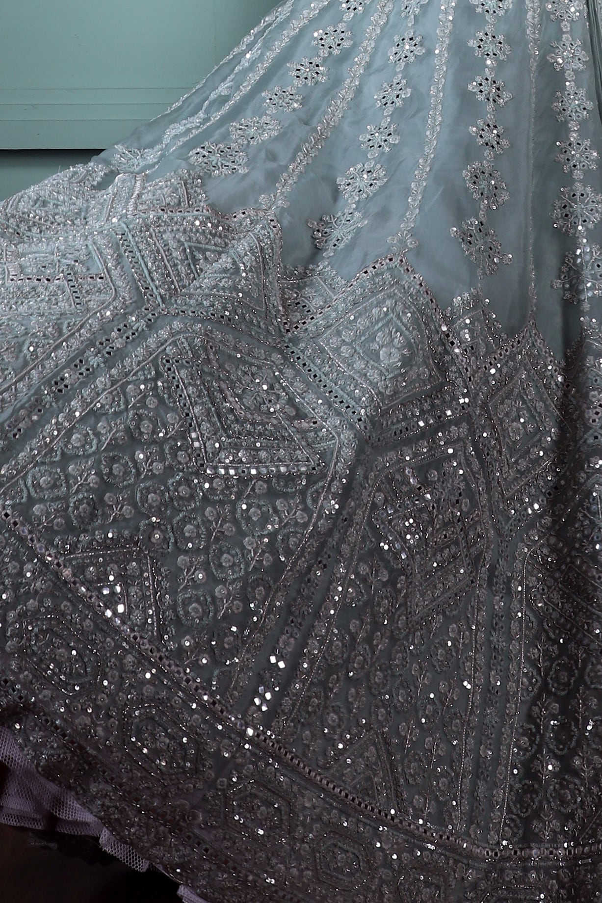 Ice Blue Organza Lehenga Set main image 1