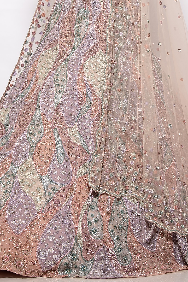Pastel Lavender Tulle Embroidered Bridal Lehenga Set by Pallavi Poddar (India) at Pernia's Pop Up Shop