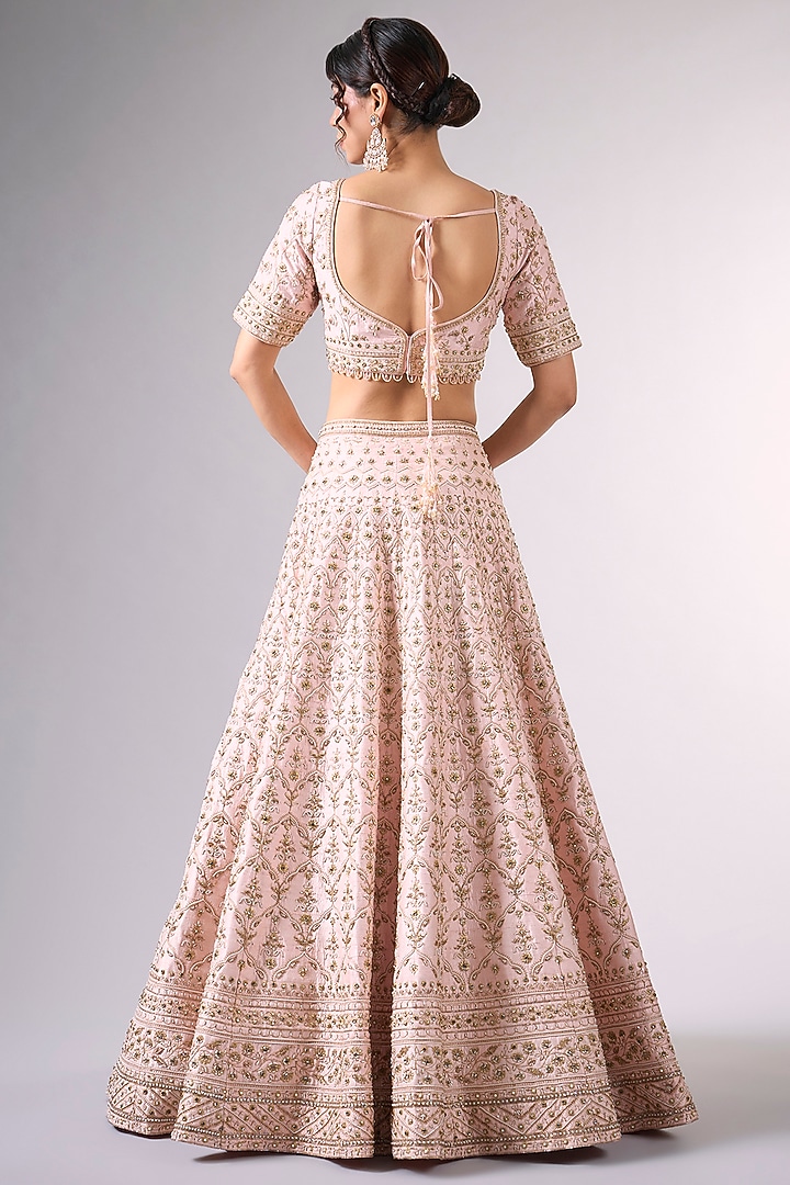 Light Pink Raw Silk Cutdana Work Bridal Lehenga Set by Pallavi Poddar (India) at Pernia's Pop Up Shop