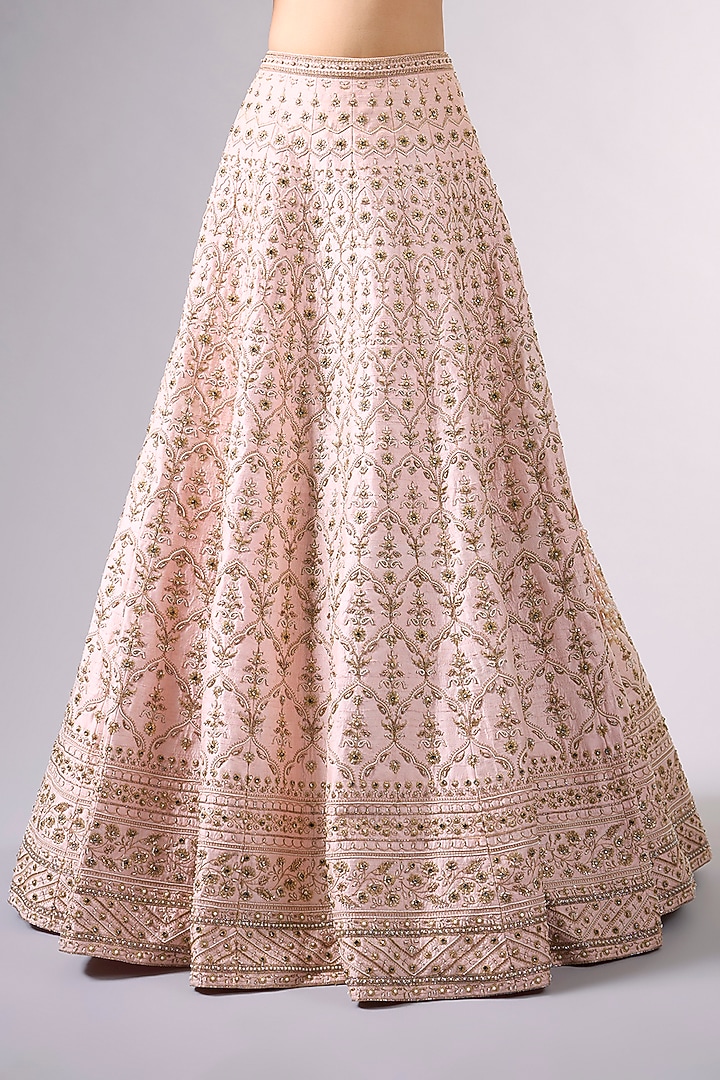 Light Pink Raw Silk Cutdana Work Bridal Lehenga Set by Pallavi Poddar (India) at Pernia's Pop Up Shop