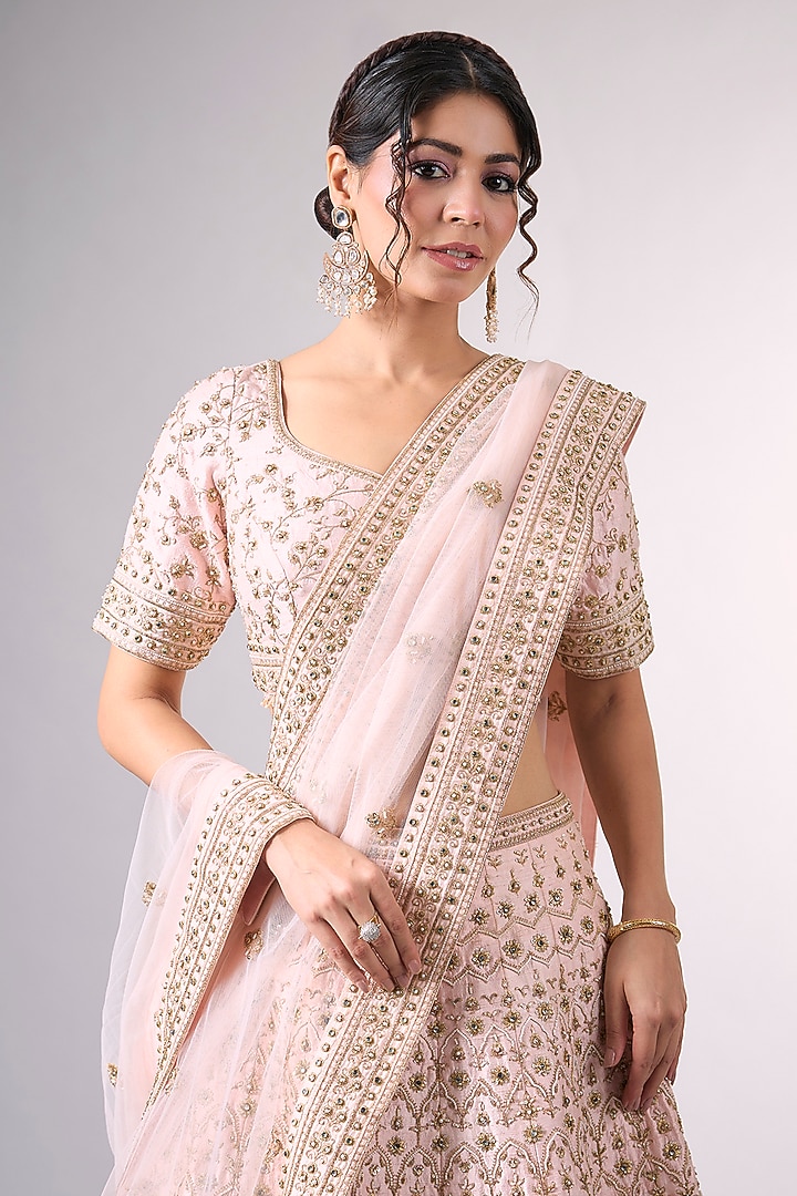 Light Pink Raw Silk Cutdana Work Bridal Lehenga Set by Pallavi Poddar (India) at Pernia's Pop Up Shop