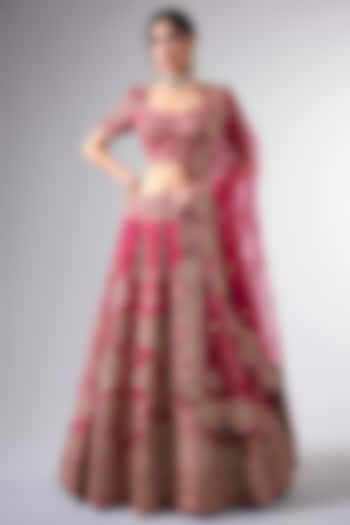 Red Raw Silk Cutdana & Moti Work Bridal Lehenga Set by Pallavi Poddar (India) at Pernia's Pop Up Shop