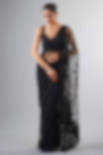 Black Net Organza Cutdana Work Wedding Saree Set by Pallavi Poddar (India) at Pernia's Pop Up Shop