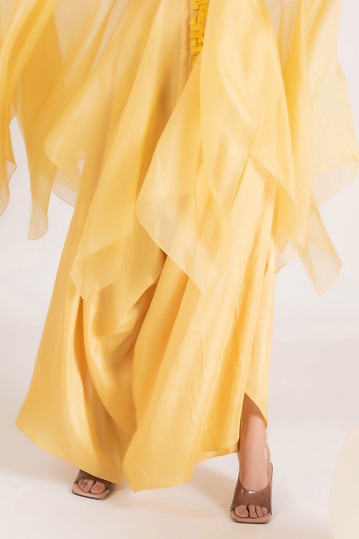 Yellow Dupion & Organza Sequins Embroidered Flowy Tunic Set by Pallavi Poddar (India) at Pernia's Pop Up Shop