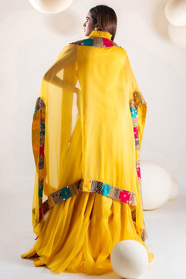 Yellow Dupion Layered Skirt Set by Pallavi Poddar (India) at Pernia's Pop Up Shop