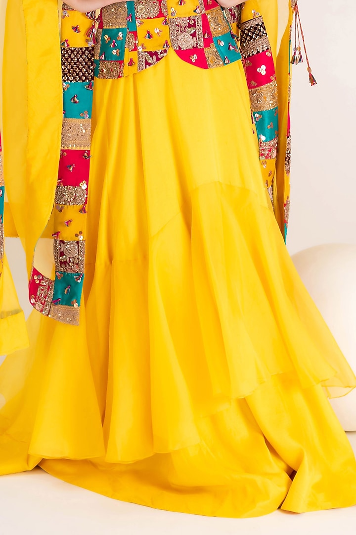 Yellow Dupion Layered Skirt Set by Pallavi Poddar (India) at Pernia's Pop Up Shop