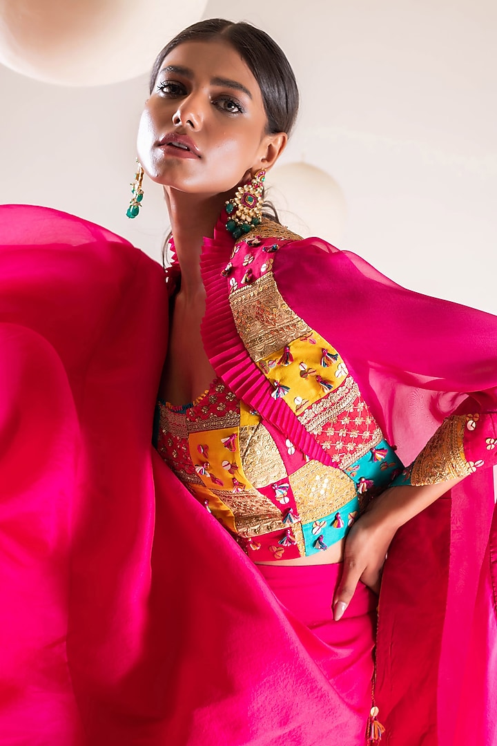 Rani Dupion Patchwork Cape Set by Pallavi Poddar (India) at Pernia's Pop Up Shop