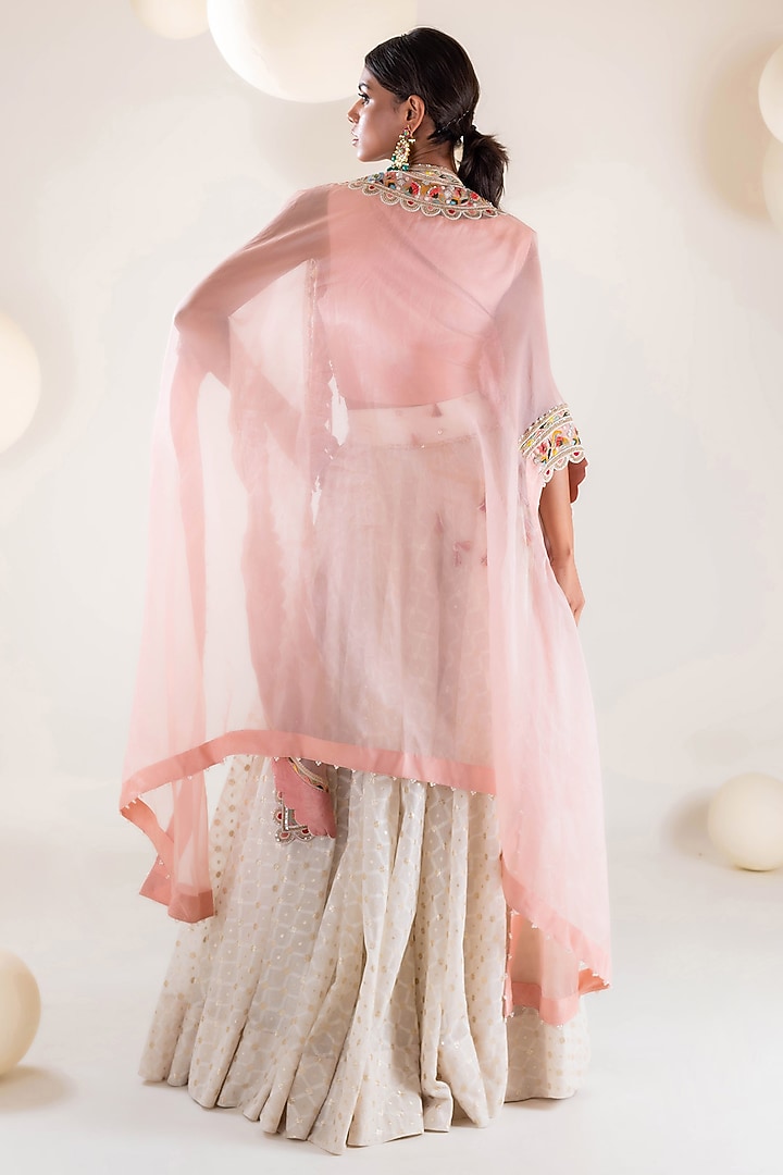 Ivory Chanderi Hand Embroidered Jacket Wedding Lehenga Set by Pallavi Poddar (India) at Pernia's Pop Up Shop