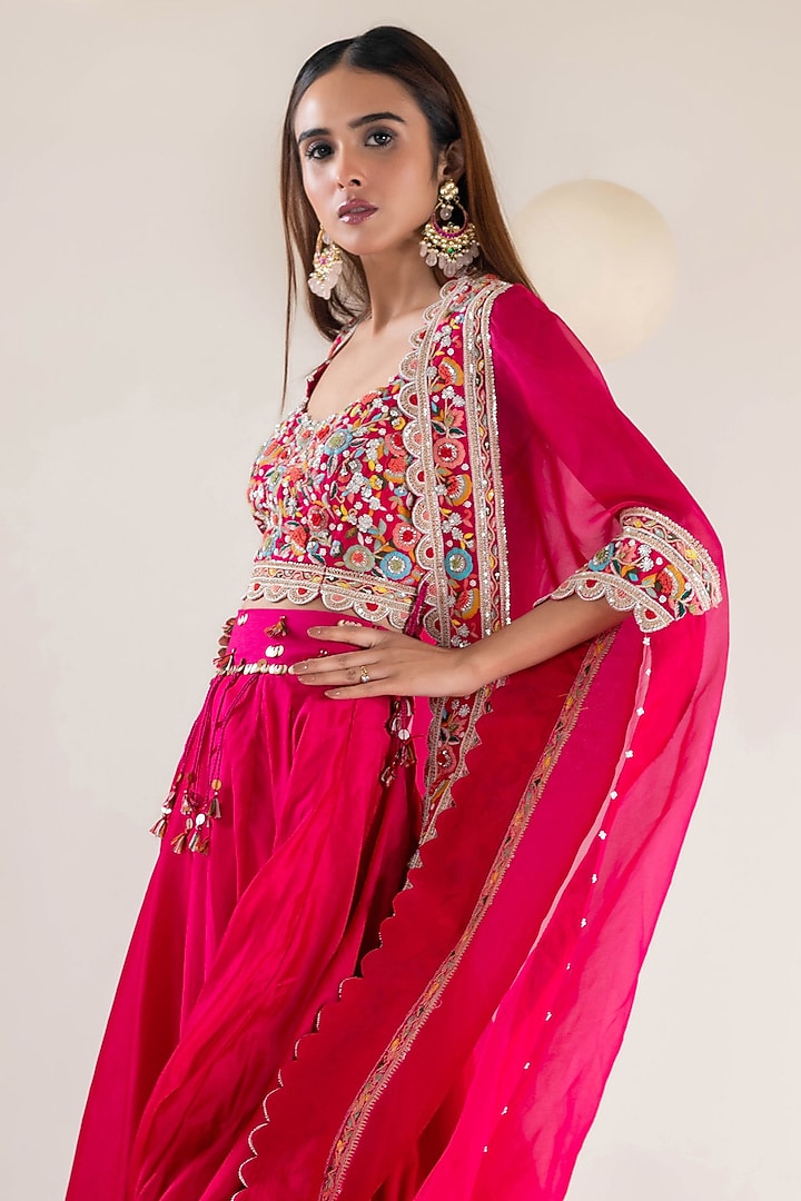 Rani Chanderi Hand Embroidered Jacket Wedding Lehenga Set by Pallavi Poddar (India) at Pernia's Pop Up Shop