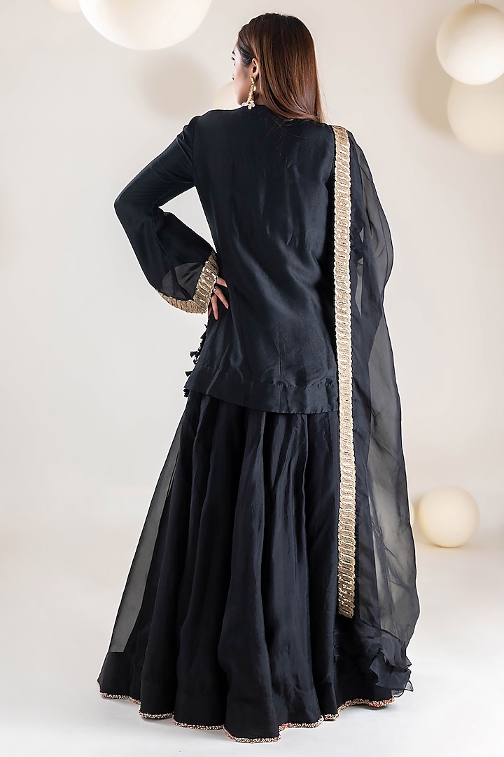 Black Dupion Wedding Sharara Set by Pallavi Poddar (India) at Pernia's Pop Up Shop