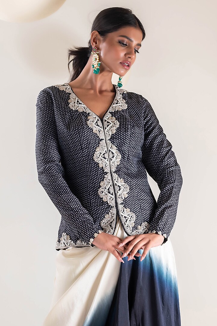 Black & Ivory Dupion Dyed Skirt Set by Pallavi Poddar (India) at Pernia's Pop Up Shop