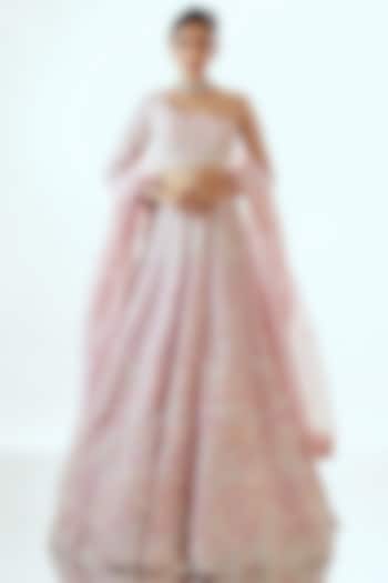 Pink Organza Resham & Thread Work Bridal Lehenga Set by Pallavi Poddar (India) at Pernia's Pop Up Shop